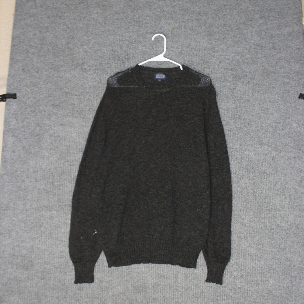 Vintage Lands End Sweater Mens L Charcoal Grey Wool Crewneck Made in England